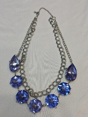 Blue Crystal Necklace - Chunky Faceted Necklace Women Jewelry Sparkle Costume
